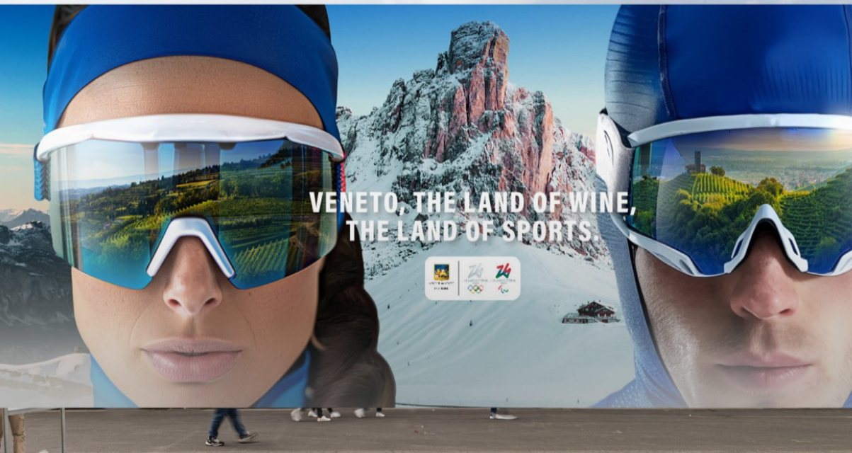 Vinitaly. Il padiglione del Veneto ha celebrato anche nelle grafiche il legame tra vino e Olimpiadi 2026