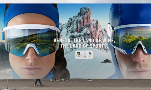 Vinitaly. Il padiglione del Veneto ha celebrato anche nelle grafiche il legame tra vino e Olimpiadi 2026