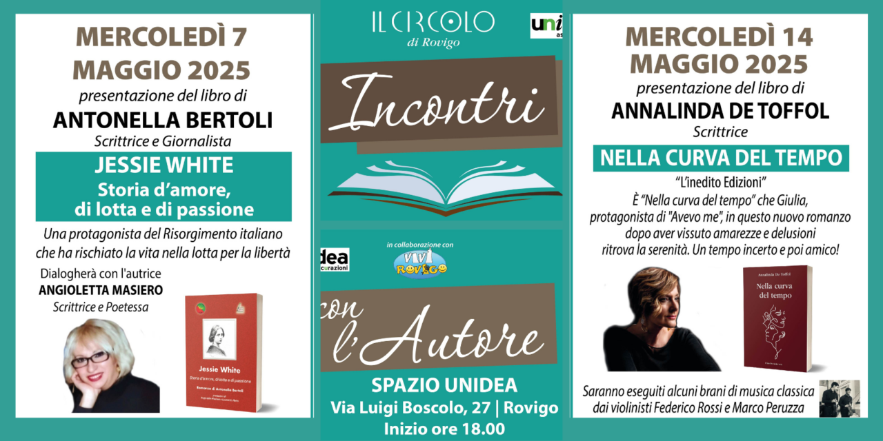 Rovigo. “Incontri con l’Autore”, a maggio Antonella Bertoli e Annalinda De Toffol