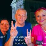 Porto Viro. Agosto Donadese 2025. Serata di Ferragosto. Il sindaco Mario Mantovan con Roberta Marangon della Pro Loco Donada