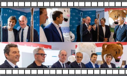 Venezia. Mostra del Cinema 2025. Zaia, Ghedina, Buttafuoco, Barbera, l’on. Mollicone accolgono le torce olimpiche nello spazio Regione Veneto Veneto Film Commission.