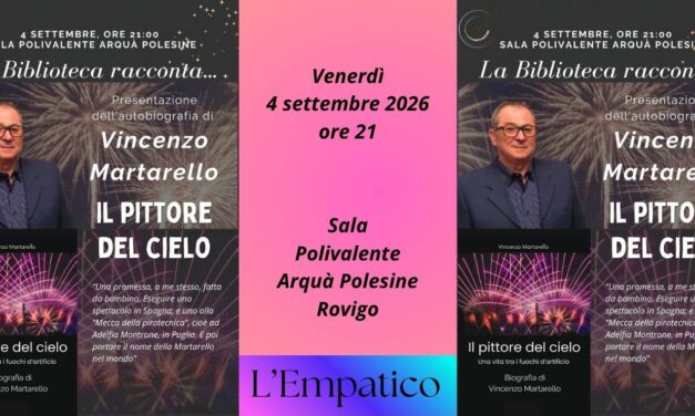 Arquà Polesine. Venerdì 4 settembre, ore 21, presentazione libro “Il pittore del cielo”